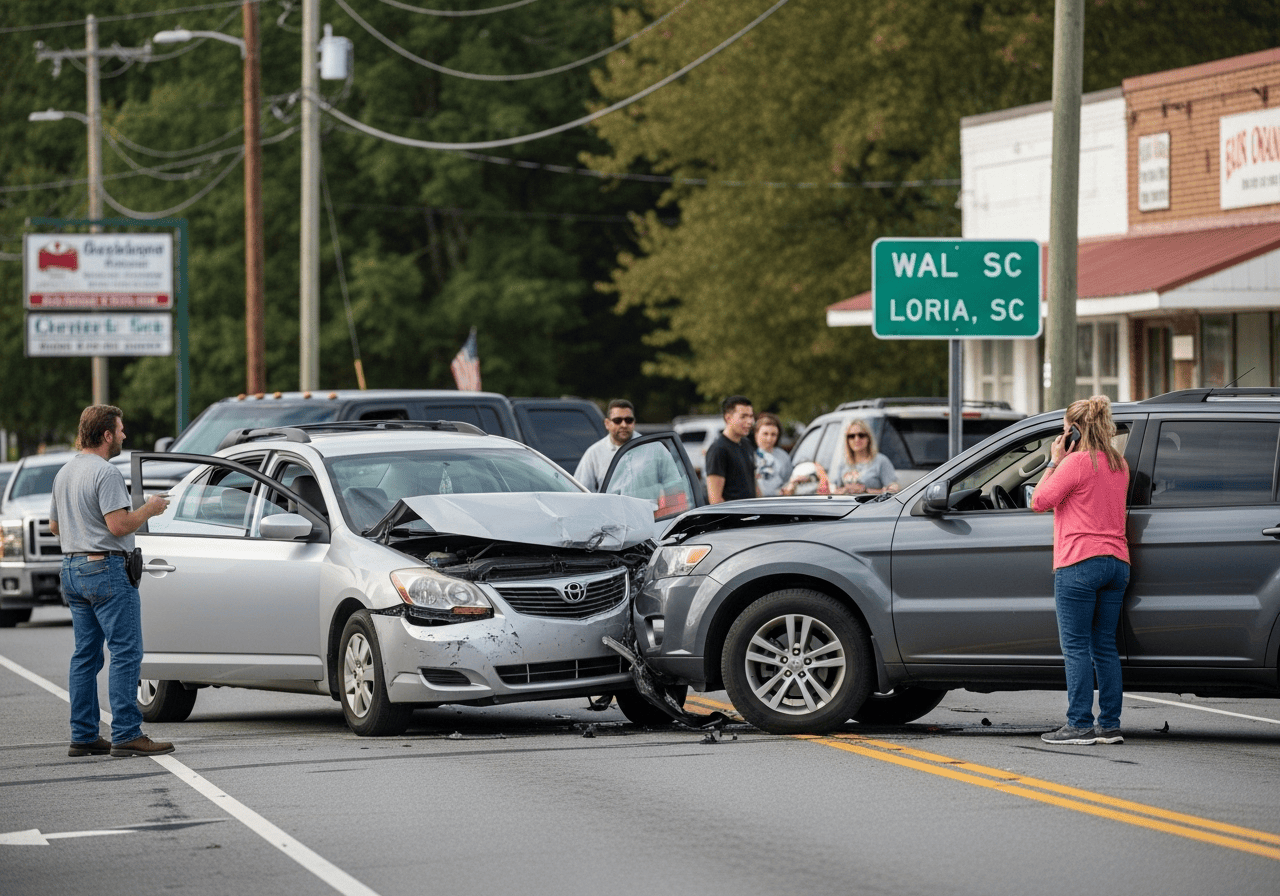car accident on a small town street in loris south carolina