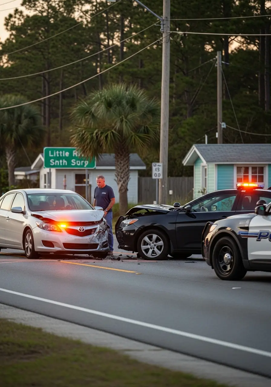 Two cars involved in a minor collision on a road illustrating the need of a local Personal Injury Lawyer in Little River.